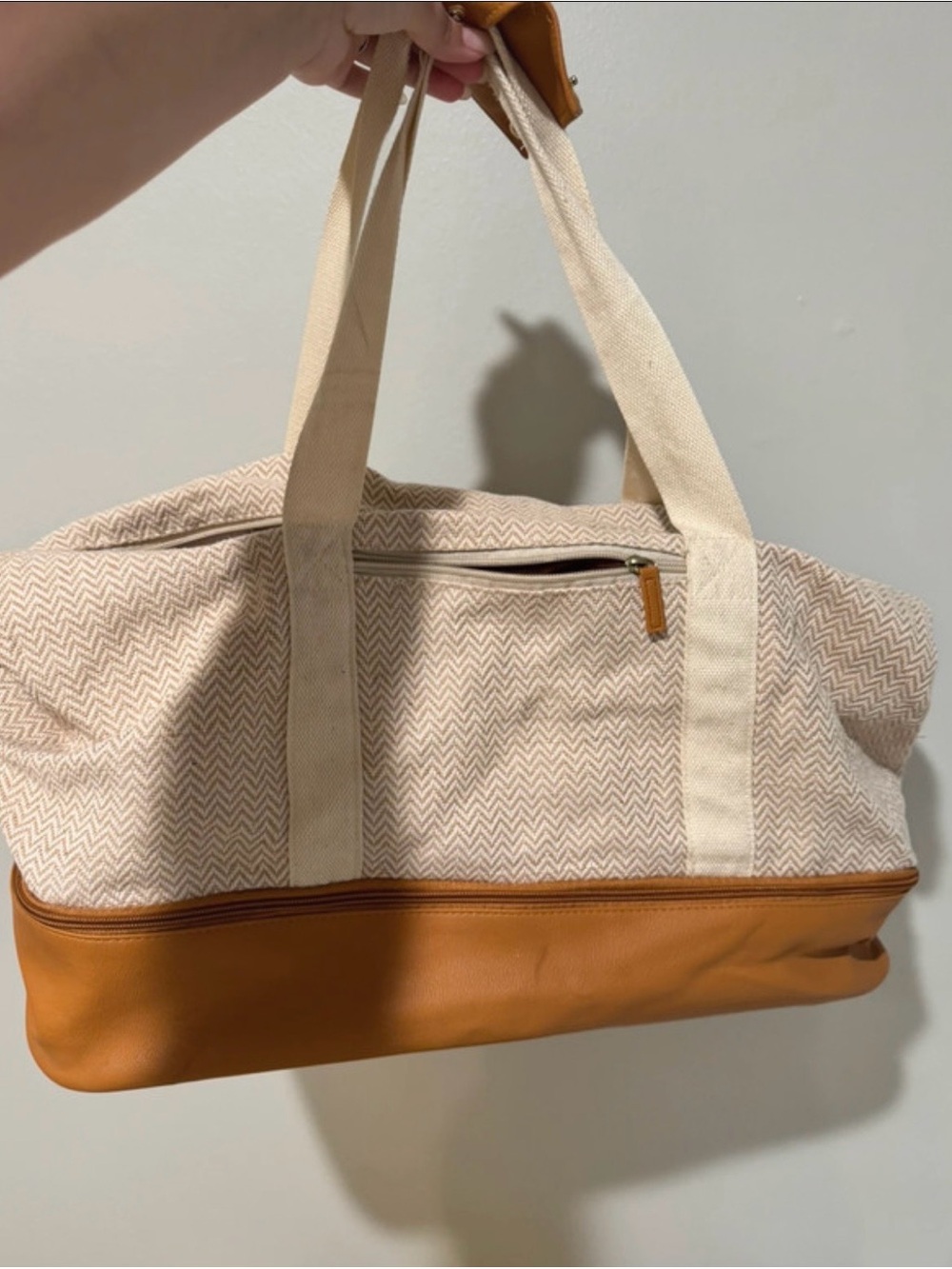 DSW Canvas & Leather Travel Tote - Cream & Tan